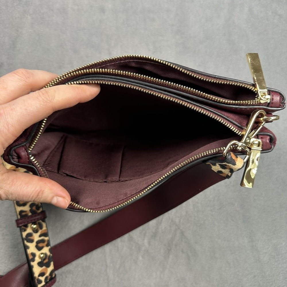 Luella Grey London Polly Zip Top Leather Suede Textured Crossbody Bag Burgundy - Picture 10 of 10